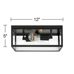John Timberland Modern Outdoor Ceiling Light Fixture Matte Black 12" Clear Glass Panels Square Exterior House Porch Patio Outside -John Timberland GUEST 79277641 ad1f 4a5f baa9 e1fe4788d826