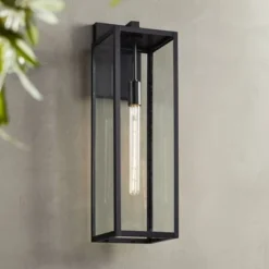 John Timberland 30 John Timberland Modern Industrial Outdoor Wall Light Fixture Mystic Black 27" Clear Glass Panels For Exterior Barn Deck House Porch Yard Patio Garage