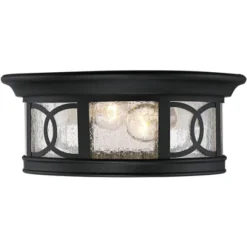 John Timberland Flush Mount Outdoor Ceiling Light Fixture Black 12" Seedy Glass For Exterior House Porch -John Timberland GUEST 819a178f 0a72 4f02 99ff 0d001598e733