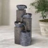 John Timberland Bali Rustic 4-Tier Cascading Bowls Outdoor Floor Water Fountain With LED Light 32 3/4" For Yard Garden Patio Home Deck
