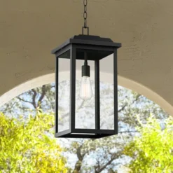 John Timberland Eastcrest Modern Outdoor Hanging Light Textured Black 21 1/2" Clear Glass For Post Exterior Barn Deck House Porch Yard Patio Outside