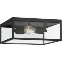 John Timberland Modern Outdoor Ceiling Light Fixture Matte Black 12" Clear Glass Panels Square Exterior House Porch Patio Outside -John Timberland GUEST 8963c305 1392 4a3f 96db d49c90551b71