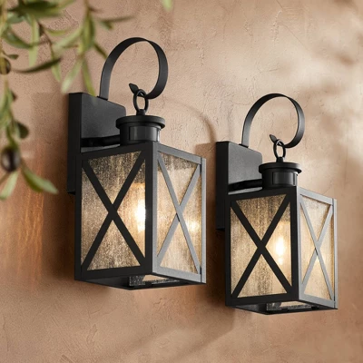John Timberland Vintage Outdoor Wall Light Fixtures Set Of 2 Textured Black 14 1/2" Dusk To Dawn Motion Sensor For Exterior House 1 John Timberland Vintage Outdoor Wall Light Fixtures Set Of 2 Textured Black 14 1/2" Dusk To Dawn Motion Sensor For Exterior House