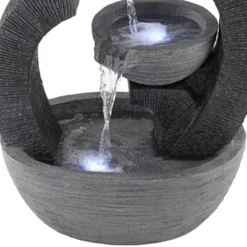 John Timberland Three Cup Modern Japanese Cascading Outdoor Floor Water Fountain With LED Light 31 1/2" For Yard Garden Patio Home Deck Porch Exterior -John Timberland GUEST 8d5f47f9 5fed 430a bc04 ce769f98b251