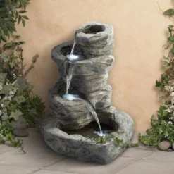 John Timberland Zen Outdoor Floor Water Fountain With Light LED 22" High 4 Tiered Cascading Rock For Yard Garden Patio Deck Home