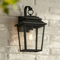 John Timberland Bellis Verde Modern Outdoor Wall Light Fixtures Set Of 2 Textured Black Lantern Frame 15 1/4" Clear Glass For Post Exterior -John Timberland GUEST 9196f3f3 9404 4a27 93ce 8f87b08501b1