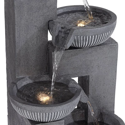 John Timberland Casava Modern 4-Bowl Cascading Outdoor Floor Water Fountain With LED Light 33" For Yard Garden Patio Home Deck Lawn Porch 4 John Timberland Casava Modern 4-Bowl Cascading Outdoor Floor Water Fountain With LED Light 33" For Yard Garden Patio Home Deck Lawn Porch - Image 4