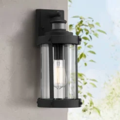 John Timberland Stan Industrial Outdoor Wall Light Fixtures Set Of 2 Textured Black Motion Sensor 15" Clear Glass For Exterior Barn -John Timberland GUEST 923644e4 5a7e 459f baf9 e1ba4647c745