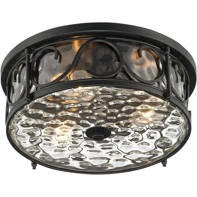 John Timberland Paseo Rustic Industrial Flush Mount Outdoor Ceiling Light Matte Black 6 1/4" Clear Hammered Glass Damp Rated For Post Exterior Barn 5 John Timberland Paseo Rustic Industrial Flush Mount Outdoor Ceiling Light Matte Black 6 1/4" Clear Hammered Glass Damp Rated For Post Exterior Barn - Image 5