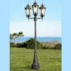 John Timberland Mediterranean Outdoor Post Light Street Lantern 3 Light Veranda Bronze 100" Clear Hammered Glass For Exterior Yard