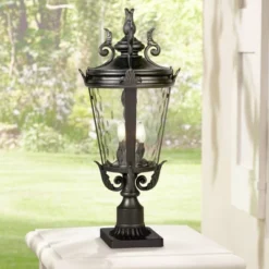 John Timberland 41 John Timberland Casa Marseille Vintage Outdoor Post Light Textured Black With Pier Mount 29" Clear Hammered Glass For Exterior Barn Deck House Porch
