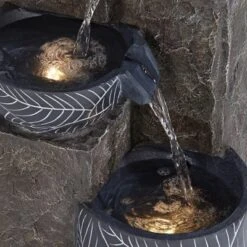 John Timberland Bali Rustic 4-Tier Cascading Bowls Outdoor Floor Water Fountain With LED Light 32 3/4" For Yard Garden Patio Home Deck -John Timberland GUEST a171d35a 23de 41bc a138 83c6b4484afe