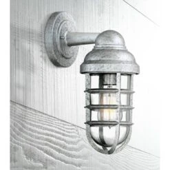 John Timberland Marlowe Industrial Outdoor Wall Lights Set Of 2 Galvanized Steel Cage Frame 13 1/4" Clear Glass For Post Exterior Barn Deck House Yard -John Timberland GUEST a29bfe4f 7a10 42af 9115 83e22e2c6306