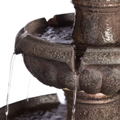 John Timberland Italian Style 3 Tier Outdoor Floor Water Fountain With Light LED 43" High Gray Faux Stone Garden Patio Backyard -John Timberland GUEST a870aa22 4c0e 4f02 9c5e 2d5a8fcaef67