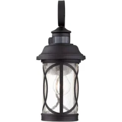 John Timberland Capistrano Mission Outdoor Wall Light Fixtures Set Of 2 Black Dusk To Dawn Motion Sensor 15 3/4" Clear Seeded Glass For Post Exterior -John Timberland GUEST aac1a5ab 2a26 49b5 9d59 ec544e37a996