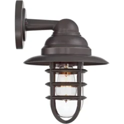 John Timberland Marlowe Industrial Outdoor Wall Light Fixture Galvanized Hooded Cage 13 1/4" Clear Glass For Post Exterior Barn Deck House Porch Yard -John Timberland GUEST acf00e54 2477 4019 958b ab5c20fe7f03