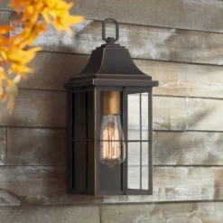 John Timberland Sunderland Rustic Mission Outdoor Wall Light Fixture Black Gold 15" Clear Glass For Post Exterior Barn Deck House Porch Yard Patio