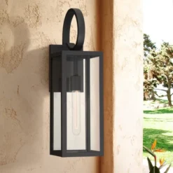 John Timberland Modern Outdoor Wall Light Fixtures Set Of 2 Deep Black 21" Clear Glass For Post Exterior Barn Deck House Porch -John Timberland GUEST b19f236f 32de 49f0 bd5f 353a5ef344db