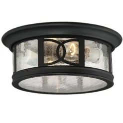 John Timberland Flush Mount Outdoor Ceiling Light Fixture Black 12" Seedy Glass For Exterior House Porch -John Timberland GUEST b251e6aa 1b14 40be 8fb5 f5f50731bfd1