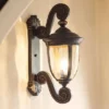 John Timberland Bellagio Vintage Rustic Outdoor Wall Light Fixture Veranda Bronze Dual Scroll Arm 24" Champagne Hammered Glass For Post Exterior Barn