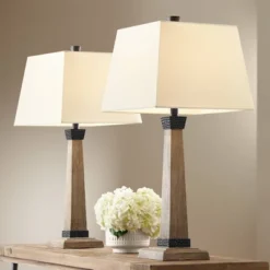 John Timberland 23 John Timberland Buchan Rustic Farmhouse Table Lamps 29 1/2" Tall Set Of 2 Faux Wood Oatmeal Square Shade For Bedroom Living Room Bedside Nightstand