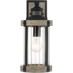 John Timberland Stan Rustic Farmhouse Outdoor Wall Light Fixture Gray Faux Wood Black Motion Sensor 15 1/2" Clear Ribbed Glass For Post Exterior Barn -John Timberland GUEST b9b5a12c 3180 4ba1 93c4 5685fabcdcb3