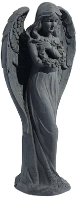 John Timberland Standing Angel Statue Sculpture English Decor Indoor Outdoor Garden Front Porch Patio Yard Outside Faux Greystone Ceramic 25" Tall 3 John Timberland Standing Angel Statue Sculpture English Decor Indoor Outdoor Garden Front Porch Patio Yard Outside Faux Greystone Ceramic 25" Tall - Image 3