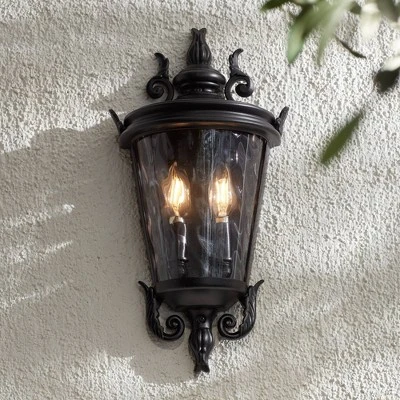 John Timberland Casa Marseille Vintage Rustic Outdoor Wall Light Fixture Textured Black Scroll 17" Clear Hammered Glass For Post Exterior Barn Deck 1 John Timberland Casa Marseille Vintage Rustic Outdoor Wall Light Fixture Textured Black Scroll 17" Clear Hammered Glass For Post Exterior Barn Deck