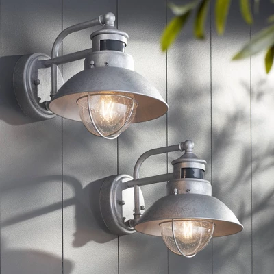 John Timberland Modern Industrial Outdoor Barn Lights Set Of 2 Metal Dusk To Dawn Motion Sensor Gooseneck 9" Clear Glass Exterior 1 John Timberland Modern Industrial Outdoor Barn Lights Set Of 2 Metal Dusk To Dawn Motion Sensor Gooseneck 9" Clear Glass Exterior