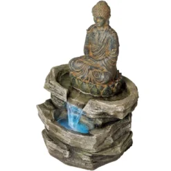 John Timberland Rustic Zen Buddha Outdoor Floor Water Fountain With Light LED 21" High Sitting For Yard Garden Patio Deck Home -John Timberland GUEST c4790910 4f68 4059 ae92 d9471ce93e22