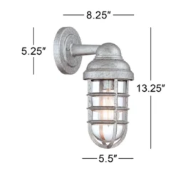 John Timberland Marlowe Industrial Outdoor Wall Lights Set Of 2 Galvanized Steel Cage Frame 13 1/4" Clear Glass For Post Exterior Barn Deck House Yard -John Timberland GUEST c68670b2 7d02 49e9 9b32 77b683f2fcc4