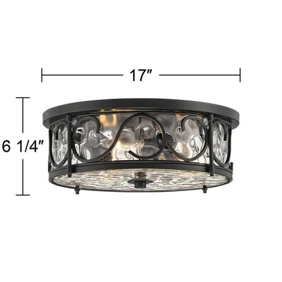 John Timberland Paseo Rustic Industrial Flush Mount Outdoor Ceiling Light Matte Black 6 1/4" Clear Hammered Glass Damp Rated For Post Exterior Barn 6 John Timberland Paseo Rustic Industrial Flush Mount Outdoor Ceiling Light Matte Black 6 1/4" Clear Hammered Glass Damp Rated For Post Exterior Barn - Image 6