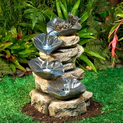 John Timberland Frog And Four Lily Pad Rustic Cascading Outdoor Floor Water Fountain With LED Light 21" For Yard Garden Patio Home Deck Porch Exterior 1 John Timberland Frog And Four Lily Pad Rustic Cascading Outdoor Floor Water Fountain With LED Light 21" For Yard Garden Patio Home Deck Porch Exterior