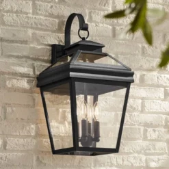 John Timberland Stratton Street Mission Outdoor Wall Light Fixture Textured Black Lantern 22" Clear Glass For Post Exterior Barn Deck House Porch Yard