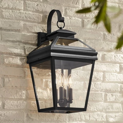 John Timberland Stratton Street Mission Outdoor Wall Light Fixture Textured Black Lantern 22" Clear Glass For Post Exterior Barn Deck House Porch Yard 1 John Timberland Stratton Street Mission Outdoor Wall Light Fixture Textured Black Lantern 22" Clear Glass For Post Exterior Barn Deck House Porch Yard