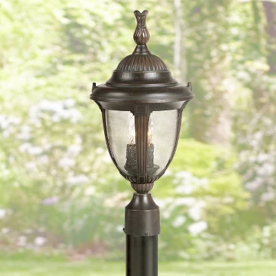 John Timberland Traditional Outdoor Post Light Bronze Cast Aluminum 19 1/2" Seedy Glass For Exterior Garden Yard Driveway 1 John Timberland Traditional Outdoor Post Light Bronze Cast Aluminum 19 1/2" Seedy Glass For Exterior Garden Yard Driveway