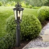 John Timberland Traditional Outdoor Post Light Fixture LED Matte Black 32 1/2" Champagne Hammered Glass House Patio Garden Yard