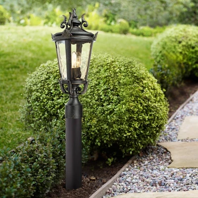 John Timberland Traditional Outdoor Post Light Fixture LED Matte Black 32 1/2" Champagne Hammered Glass House Patio Garden Yard 1 John Timberland Traditional Outdoor Post Light Fixture LED Matte Black 32 1/2" Champagne Hammered Glass House Patio Garden Yard