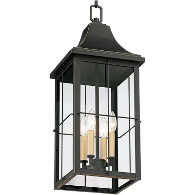 John Timberland Sunderland Vintage Outdoor Hanging Light Black Gold 24 3/4" Clear Glass Panels For Post Exterior Barn Deck House Porch Yard Patio Home 2 John Timberland Sunderland Vintage Outdoor Hanging Light Black Gold 24 3/4" Clear Glass Panels For Post Exterior Barn Deck House Porch Yard Patio Home - Image 2