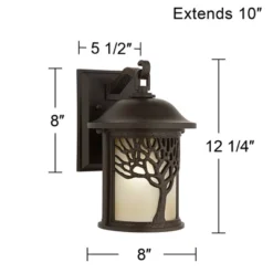 John Timberland Mission Outdoor Wall Light Fixture Bronze Tree Motif 12 1/4" Amber Glass Lantern For Exterior House Porch Patio -John Timberland GUEST e30a31e2 5b4c 4f24 9768 b082a073d9cc