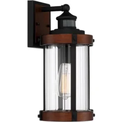 John Timberland Stan Industrial Outdoor Wall Light Fixture Dark Faux Wood Black Motion Sensor 15 1/2" Clear Glass For Post Exterior Barn Deck House -John Timberland GUEST e7fa3367 261d 487c b9d8 bb0dcbe4169c