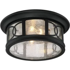 John Timberland Flush Mount Outdoor Ceiling Light Fixture Black 12" Seedy Glass For Exterior House Porch -John Timberland GUEST e92744e5 6e43 4d6e b7c3 e3b4089fb21a