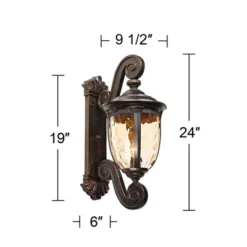 John Timberland Bellagio Vintage Rustic Outdoor Wall Light Fixture Veranda Bronze Dual Scroll Arm 24" Champagne Hammered Glass For Post Exterior Barn -John Timberland GUEST eb9f90b5 f4fd 46d2 b077 5bc19d4beb2f