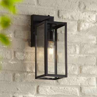 John Timberland Titan Modern Outdoor Wall Light Fixtures Set Of 2 Mystic Black Dusk To Dawn 14" Clear Glass For Post Exterior Barn Deck 6 John Timberland Titan Modern Outdoor Wall Light Fixtures Set Of 2 Mystic Black Dusk To Dawn 14" Clear Glass For Post Exterior Barn Deck - Image 6