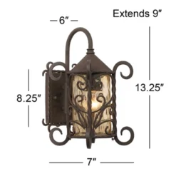 John Timberland Casa Seville Vintage Rustic Outdoor Wall Light Fixture Dark Walnut Scroll 13 1/4" Champagne Hammered Glass For Post Exterior Barn Deck -John Timberland GUEST eeffe2c4 008f 41bf acb9 6a356946e98e