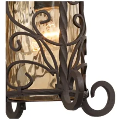 John Timberland Casa Seville Vintage Rustic Outdoor Wall Light Fixture Dark Walnut Scroll 13 1/4" Champagne Hammered Glass For Post Exterior Barn Deck -John Timberland GUEST f113a8b2 5bf3 498b ba47 35fff3b7c47a