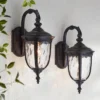 John Timberland Bellagio Vintage Outdoor Wall Light Fixtures Set Of 2 Texturized Black Downbridge 16 1/2" Clear Hammered Glass For Post Exterior Barn