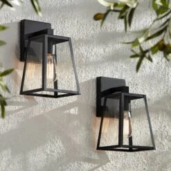 John Timberland Arrington Modern Outdoor Wall Lights Fixtures Set Of 2 Mystic Black 10 3/4" Clear Glass For Exterior Barn Deck House Porch Yard Patio