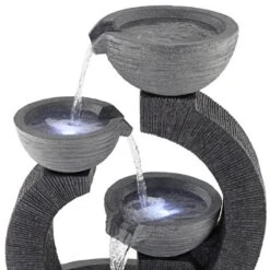 John Timberland Three Cup Modern Japanese Cascading Outdoor Floor Water Fountain With LED Light 31 1/2" For Yard Garden Patio Home Deck Porch Exterior -John Timberland GUEST f59d90bb fd8a 4a11 9604 87f2d8d9e308