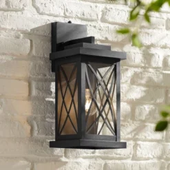 John Timberland Woodland Park Outdoor Wall Light Fixture Black Dusk To Dawn 15" Clear Glass For Post Exterior Barn Deck House Porch Yard Patio Home -John Timberland GUEST f643db3a ea84 4ef3 bf07 0e72fa7bdc8b